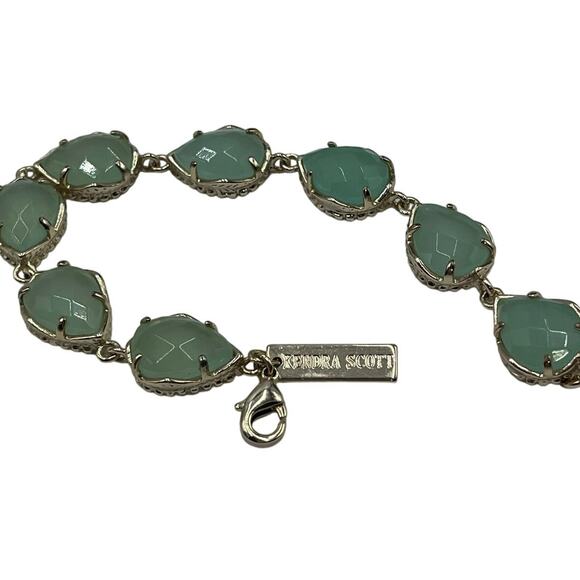 Kendra Scott Brynn Gold Plated Mint Light Green Chalcedony Bracelet Retired - Picture 2 of 10